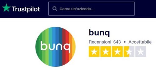 valutazione trustpilot clienti bunq gennaio 2020