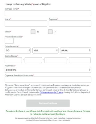 form richiesta apertura online carta amex