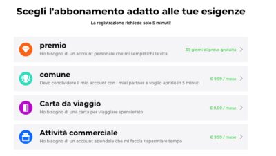 scelta abbonamento bunq travel card